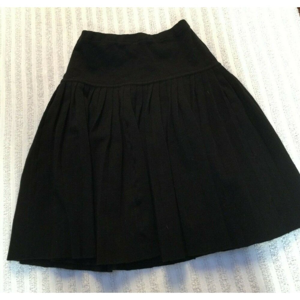 Kimberly Womens 8 Black Skater Pleated Skirt Wide Elastic Pull On Wool Casual